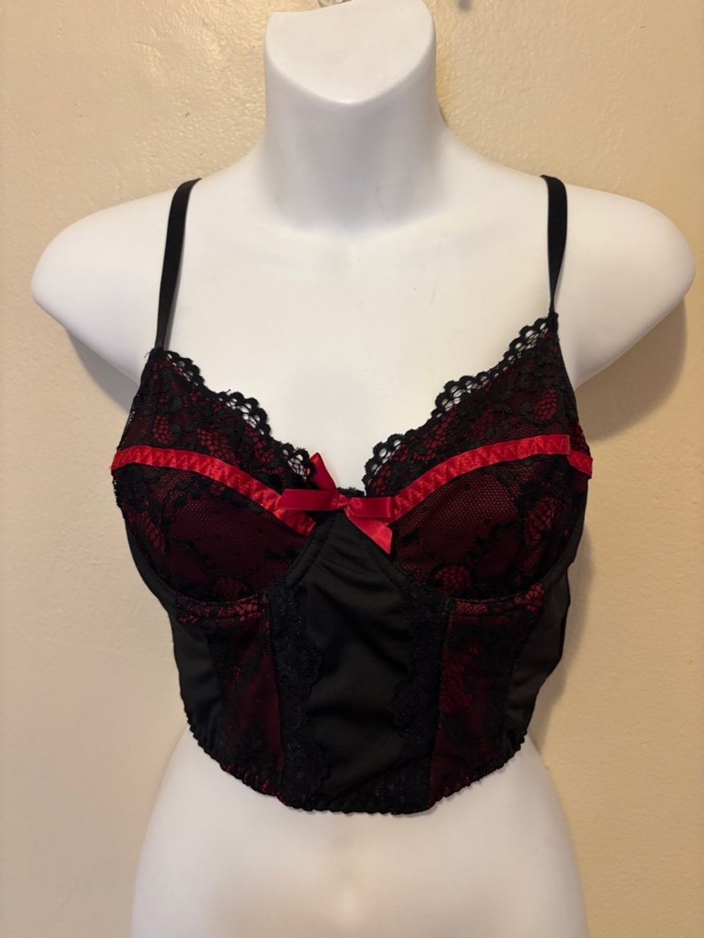 ROMWE Black and Red Lace Longline Bustier Top